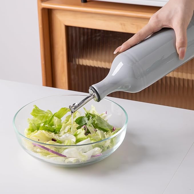 Sweejar Large Ceramic Olive Oil Dispenser Bottle, Opaque Oil Cruet Protects to Reduce Oxidation, Suitable for Storage Vinegar, Soy Sauce & Other Liquids, Pack of 1, 24 Fl Oz(Gray) - Image 3
