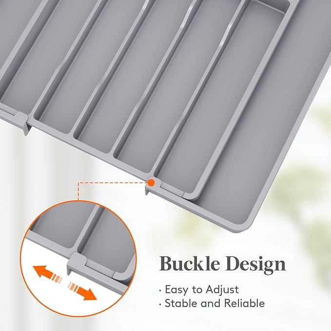 Lifewit Silverware Drawer Organizer, Expandable Utensil Tray for Kitchen, BPA Free Flatware and Cutlery Holder, Adjustable Plastic Storage for Spoons Forks Knives, 10.9"-17.5" x 13.7", Gray - Image 6