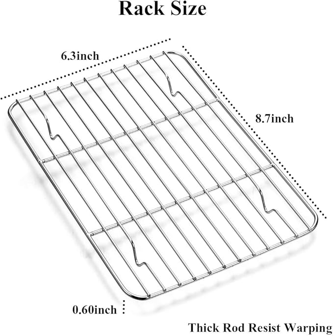 Wildone Baking Sheet with Rack Set [2 Sheets + 2 Racks], Stainless Steel Cookie Pan baking Tray with Cooling Rack, Size 9 x 7 x 1 Inch, Non Toxic & Heavy Duty & Easy Clean - Image 5