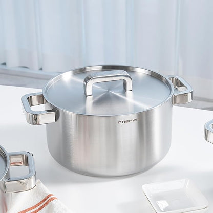 316 Stainless Steel 6 Quart Soup Pot with Lid Casserole, 5Ply, All Stoves Compatible, Dishwasher Safe, Silicone Cool-Touch Handle