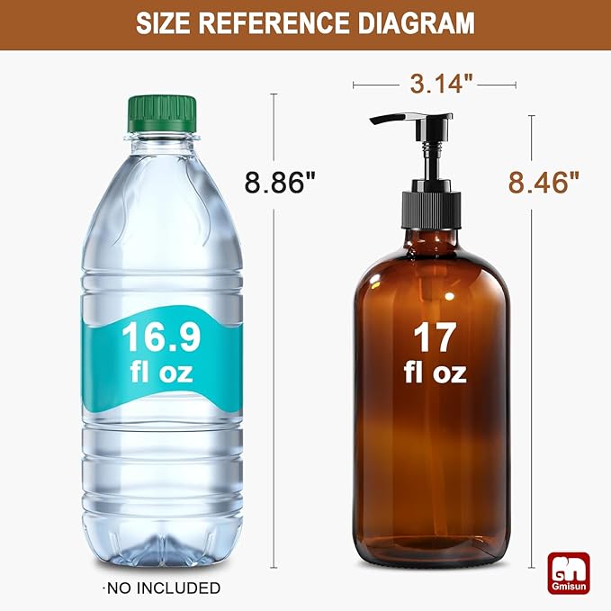 GMISUN Amber Glass Soap Dispenser, 2 Pack Bathroom Hand Soap Dispensers with Plastic Pump, 17 Fl Oz Kitchen Hand and Dish Soap Dispenser Set, Modern Vintage Liquid Brown Soap Dispensers Bottle - Image 2