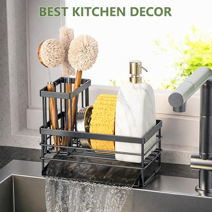 Cisily Sink Caddy Sponge Holder for Kitchen with Brush Holder and Stainless Steel Self Drain Tray, Rustproof Kitchen Sink Organizer for Sponge, Soap Dispenser Storage Accessories (Gray) - Image 5