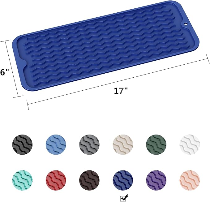 ZLR Silicone Sponge Holder & Sink Caddy Tray (6" x 17") - Narrow Dish Drying Mat for Kitchen Counter - Waterproof Soap Dispenser Organizer, Non-Slip Bathroom Vanity Tray (Midnight Blue) - Image 6