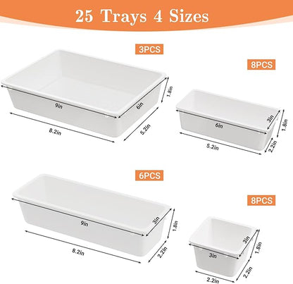 SpaceHacks 25 PCS Plastic Drawer Organizer Set, 4-Size Versatile Organizer Trays & Storage Bins for Makeup, Jewelry, and Gadgets in Bathroom, Bedroom and Office, White - Image 2