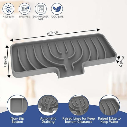 JACZZO Silicone Sponge Holder for Kitchen Sink With Drain Spout, Self Draining, Kitchen Soap Tray, Bathroom Organizer, Sink Caddy (Grey, 10×4)