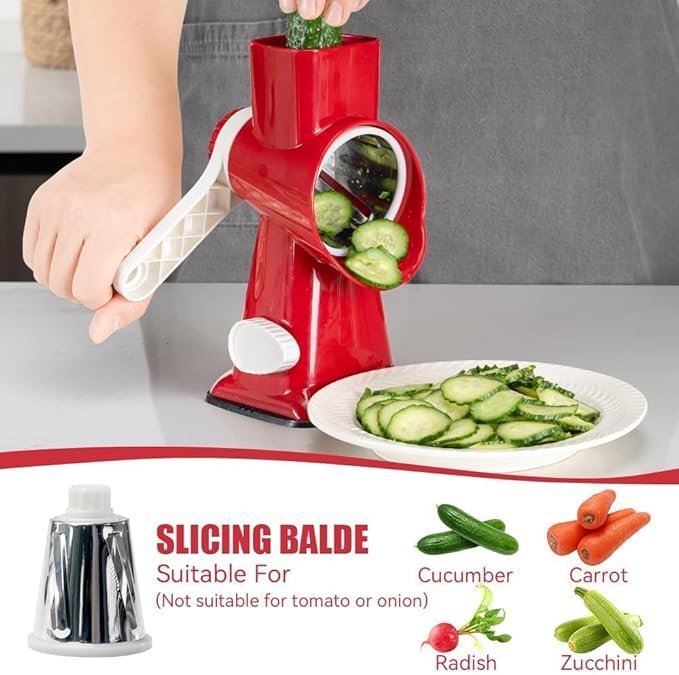 KEOUKE Rotary Cheese Grater Pro 6 in 1 - Shredder Crinkle Slicer Grinder Ice Shaver, Stable Suction, Time-saving Easy Use & Clean, Safe Morden Kitchen Tool for Cheese, Vegetable, Nuts, Chocolate - Image 5