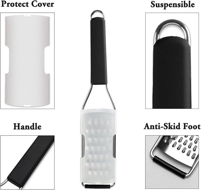Cambom Cheese Grater Vegetable Shredder & Citrus Zester Lemon Zester for Parmesan Cheese, Vegetables, Zucchini, Nutmeg, Chocolate, Lemons, Hand Held Shredder Graters Stainless Steel Extra Coarse Blade - Image 3
