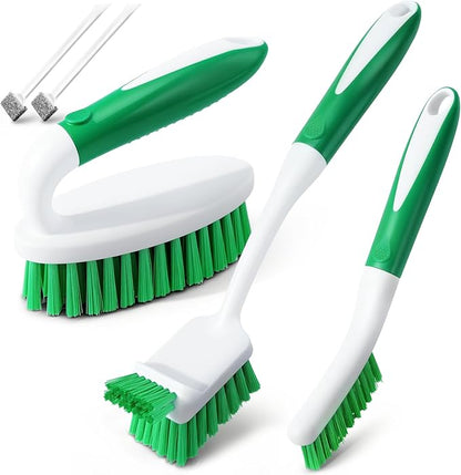 Holikme Cleaning Brush Set for Household Use, Scrub Brush, Kitchen Brush, Tile Lines Brush for Bathroom, Floor, Tub, Shower and Kitchen Surface (Green) by Holikme