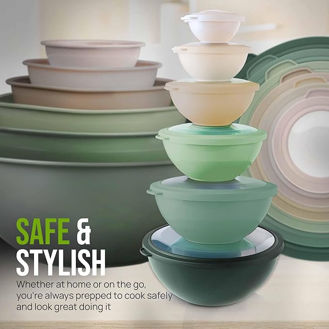 Zulay Kitchen 12 Piece Plastic Mixing Bowls with Leak-Proof Lids Set - Microwave and Freezer Safe Kitchen Mixing Bowls for Preparing, Serving and Storing - Large Nesting Bowls (Forest Ombre) - Image 7