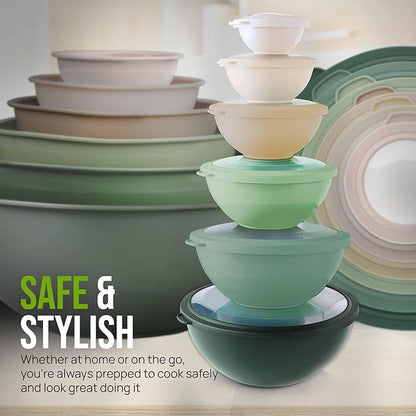 Zulay Kitchen 12 Piece Plastic Mixing Bowls with Leak-Proof Lids Set - Microwave and Freezer Safe Kitchen Mixing Bowls for Preparing, Serving and Storing - Large Nesting Bowls (Forest Ombre) - Image 7