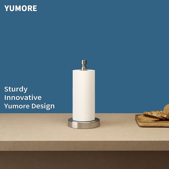 YUMORE Paper Towel Holder Countertop, Counter Paper Towel Holder with Weighted Base Non Slip, Standing Paper Towel Roll Holder for Modern Kitchen Bathroom, Stainles Steel (Brushed Nickel) - Image 2