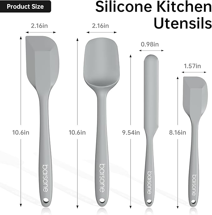 5-Piece Silicone Spatula Set - Heat Resistant 446°F Food Grade BPA Free, Nonstick Cookware Safe Dishwasher Safe Kitchen Tools for Baking, Cooking, Stirring, Multicolor. (Grey)