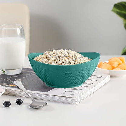 Wheat Straw Cereal Bowls Set of 4, Plastic Bowls Reusable 26 OZ, Unbreakable Bowl for Kitchen, Salad, Fruit, Cereal, Popcorn, Dishwasher and Microwave Safe Serving Bowl for Camping - Green