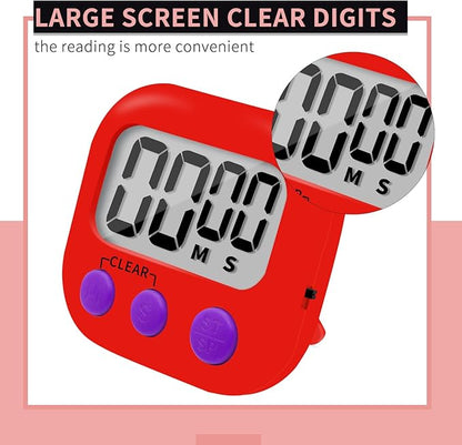 6 Pack Small Digital Kitchen Timer Magnetic Back and ON/Off Switch,Minute Second Count Up Countdown (Red) - Image 4