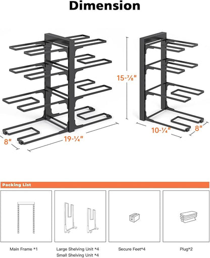 MUDEELA 8-Tier Pots and Pans Organizer under Cabinet, 15.83" Height Heavy Duty Pot Pan Organizer Kitchen Cabinet Organization and Storage, Adjustable Pot Rack for Frying Pan, Cast Iron Skillet, Black - Image 3