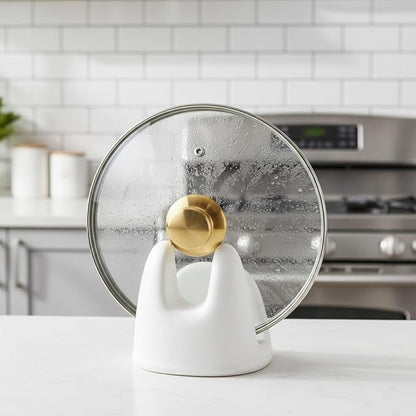 Nihow Pot Lid Holder: Stable Ceramic Pan Lid Holder for Kitchen Counter Decor/Counter top/Stove Top- Heat Resistant & Dishwasher Safe - Matte White(1 PC) - Image 4