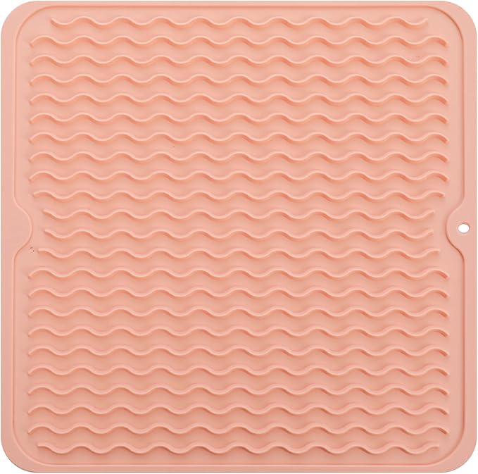 MicoYang Silicone Dish Drying Mat for Multiple Usage,Easy clean,Eco-friendly,Heat-resistant Silicone Mat for Kitchen Counter or Sink,Refrigerator or Drawer liner Pink M 12 inches x 12 inches by MicoYang