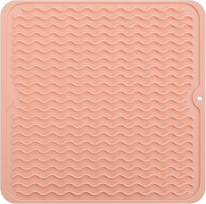 MicoYang Silicone Dish Drying Mat for Multiple Usage,Easy clean,Eco-friendly,Heat-resistant Silicone Mat for Kitchen Counter or Sink,Refrigerator or Drawer liner Pink M 12 inches x 12 inches by MicoYang