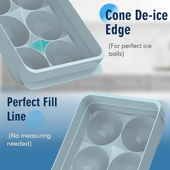 Large Ice Ball Maker Mold, 1.9" Round Ice Cube Mold for Whiskey Bourbon Cocktail, 6 Balls, Sphere Ice Mold, Big Ice Cube Tray with Container and Tongs, Easy to Fill & Release - Image 7