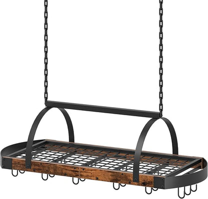 CHOEZON Hanging Pot Rack, Pot Hanger for Kitchen, Ceiling Mounted Pot Holder, Cookware Organizer with 18 S-Shaped Hooks, for Pot, Pan Storage, Space-Saving, Rustic Brown and Black TPR18BF by Choezon