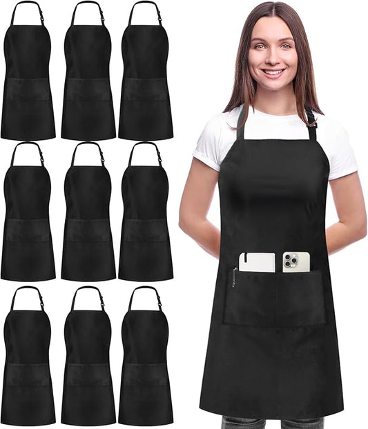 Utopia Kitchen 10 Pack Bib Apron Adjustable with 2 Pockets, Water and Oil Resistant, Cooking Kitchen Chef Apron for Women Men by UTOPIAKITCHEN