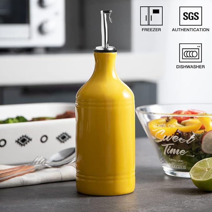 Sweejar Ceramic Olive Oil Dispenser Bottle, Opaque Oil Cruet Protects to Reduce Oxidation, Suitable for Storage Vinegar, Coffee Syrups & Other Liquids, Pack of 1, 15.5 Fl Oz(Yellow) - Image 2