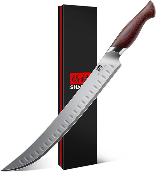 SHAN ZU Brisket Slicing Knife, 11.6 Inch Carving Knife Japanese High Carbon 10Cr15Mov Stainless Steel, Professional Ultra Sharp Meat Cutting and BBQ knife with Ergonomic Pakkawood Handle by SHANZU
