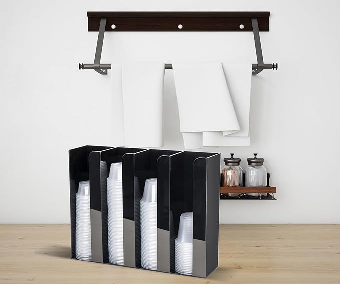 Inevibe Portion Cup and Lid Holder - 4 Compartment Acrylic Organizer for Condiment & Sauce Cups, Fits Cups 2 oz to 5.5 oz in Size, Use Dispenser on Countertop or Wall Mount - Image 4