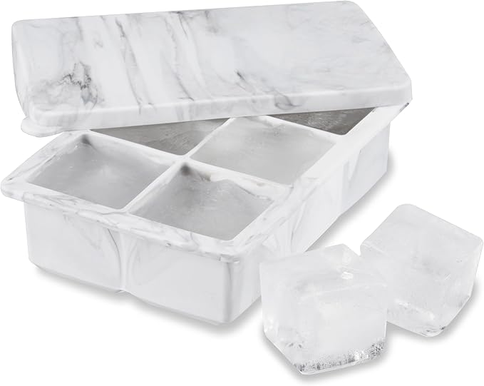Host Ice Cube Tray with Lid, Makes 6 Large 2" Cubes, Durable Silicone Trays, Perfect for Cocktails, Beverages, Mocktails, Iced Coffee, Tea, Infused Water, Kitchen Essentials, Set of 1, Marble