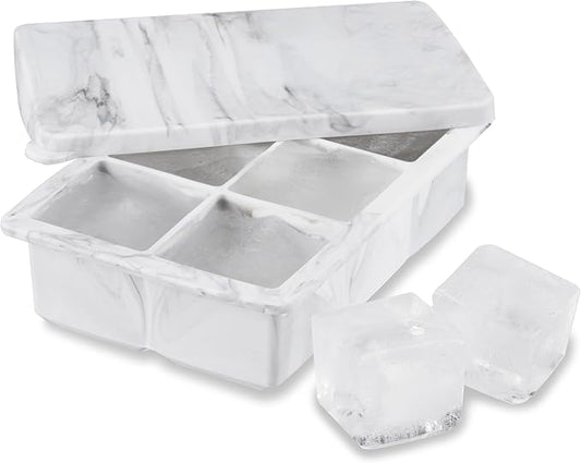 Host Ice Cube Tray with Lid, Makes 6 Large 2" Cubes, Durable Silicone Trays, Perfect for Cocktails, Beverages, Mocktails, Iced Coffee, Tea, Infused Water, Kitchen Essentials, Set of 1, Marble