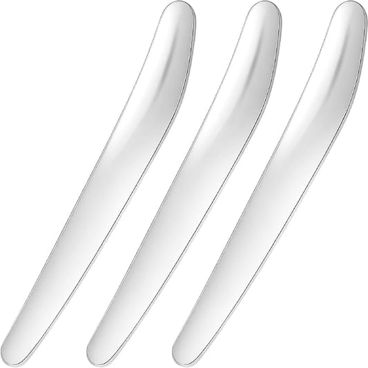 Pndeyo 3pcs Mini Stainless Steel Makeup Spatula, 2.87x0.49in Reusable Cosmetic Cream Spatulas Spoon, Silver Skincare Scoop Applicator Facial Massage Beauty Tools for Mixing and Sampling Face Eye Cream