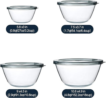 M MCIRCO Glass Mixing Bowls with Lids, 4 Packs Glass Bowl Set, Nesting Bowls for Meal Prep, Food Storage, Bowls For Cooking, Baking, BPA-Free, 0.8/1.7/2.9/4.8 Qt - Image 2