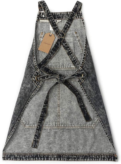 Jeanerlor - Denim Apron with Pockets for Hair Stylist Gardening Craftsmen Barista Women Hairdresser Jean Work Apron Cross Straps & Adjustable S to L (Black) - Image 3