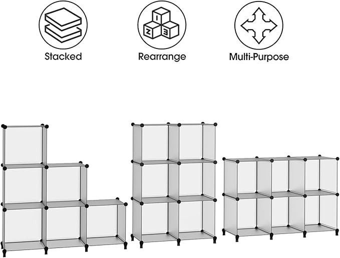 HOMIDEC 6 Light Grey Cube Storage Organizer, Modular Storage Shelf with Hammer, Cube Storage Bin Cabinet Closet Bookshelf for Living Room, Bedroom, Office, Each Cubes Size 11.8 x 11.8 inch - Image 9