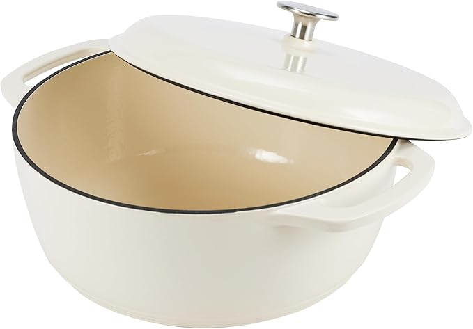 Amazon Basics Enameled Cast Iron Dutch Oven Pot with Lid, Round, Dual Handles, Heavy-Duty, Oven Safe for Stews, Roasting, Baking, 7.3-Quart, Matte White - Image 2