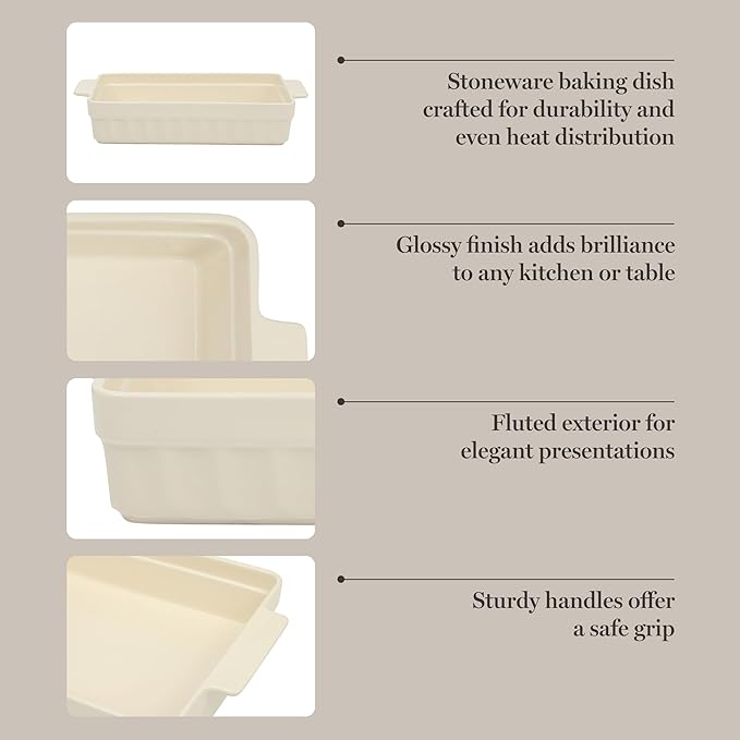 Martha Stewart Broadbrook Ceramic Bakeware, 13x9 Inch Rectangular Baking Dish with Handles, Cream Glazed Stoneware for Casseroles, Lasagna, Roasts & Desserts, Oven & Dishwasher Safe - Image 4