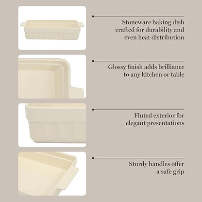 Martha Stewart Broadbrook Ceramic Bakeware, 13x9 Inch Rectangular Baking Dish with Handles, Cream Glazed Stoneware for Casseroles, Lasagna, Roasts & Desserts, Oven & Dishwasher Safe - Image 4