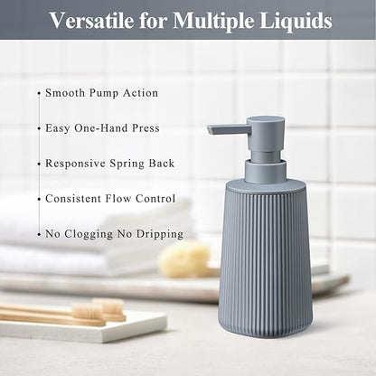 Gray 2 Pack Hand Soap Dispensers Set with No Rust Pump for Bathroom and Kitchen Countertops Refillable Matte Striped Plastic 8.5 oz