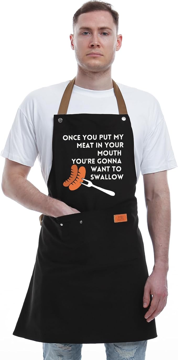 Gift Ideas For Her Him - Birthday Gifts For Men, Dad, Husband, Boyfriend, Brother - Funny BBQ Apron for Men with Pockets, Dad Gifts from Daughter, Son - Cooking Gifts, BBQ Gifts, Grill Apron