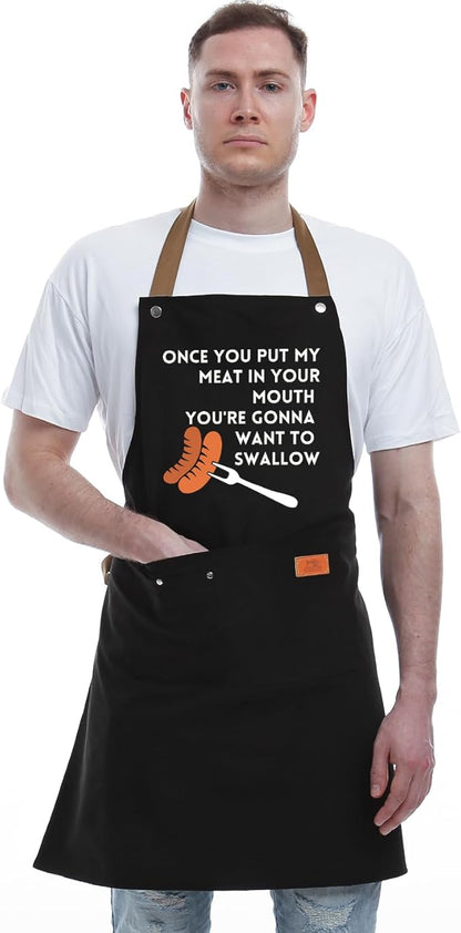 Gift Ideas For Her Him - Birthday Gifts For Men, Dad, Husband, Boyfriend, Brother - Funny BBQ Apron for Men with Pockets, Dad Gifts from Daughter, Son - Cooking Gifts, BBQ Gifts, Grill Apron