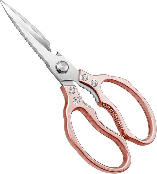 CGBE Kitchen Scissors, Multi-Purpose Kitchen Shears, Heavy Duty Dishwasher Safe Food Scissors for Chicken, Poultry, Fish, Meat & Herbs with Non-Slip Grips - Rosegold by CGBE