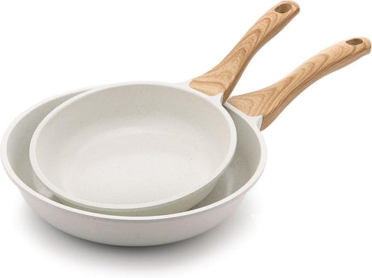 SENSARTE Nonstick Frying Pan Skillets, Ceramic Coating Omelette Pans, Healthy Cookware Chef's Pan, White, Free of PTFE & PFAS (8+10 Inch) by SENSARTE