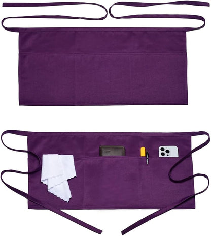 Argstar 2 Pack Server Apron with 4 Pockets, Waitress Waiter Waist WaterDrop Resistant Short Aprons