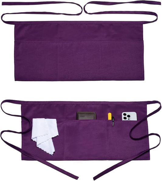 Argstar 2 Pack Server Apron with 4 Pockets, Waitress Waiter Waist WaterDrop Resistant Short Aprons