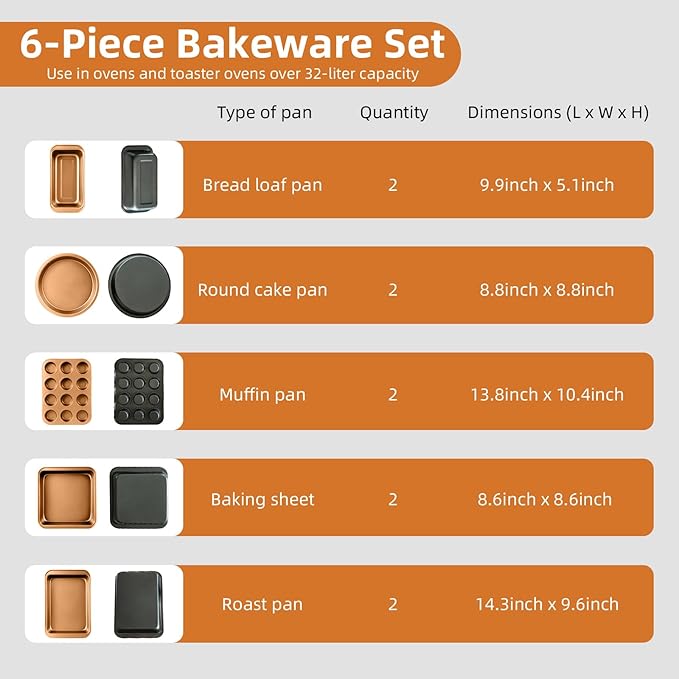 11-Piece Nonstick Baking Pans Set - Professional Grade Carbon Steel Bakeware with Premium Coating- Dishwasher Safe, Stackable, Oven Safe to 450°F (Two Layer Color) - Image 6