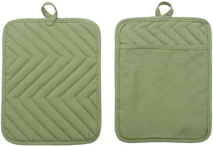Anyi Heat Resistant Pot Holders, Cotton Hot Pads for Counter & Table, Green with Pocket - Image 3