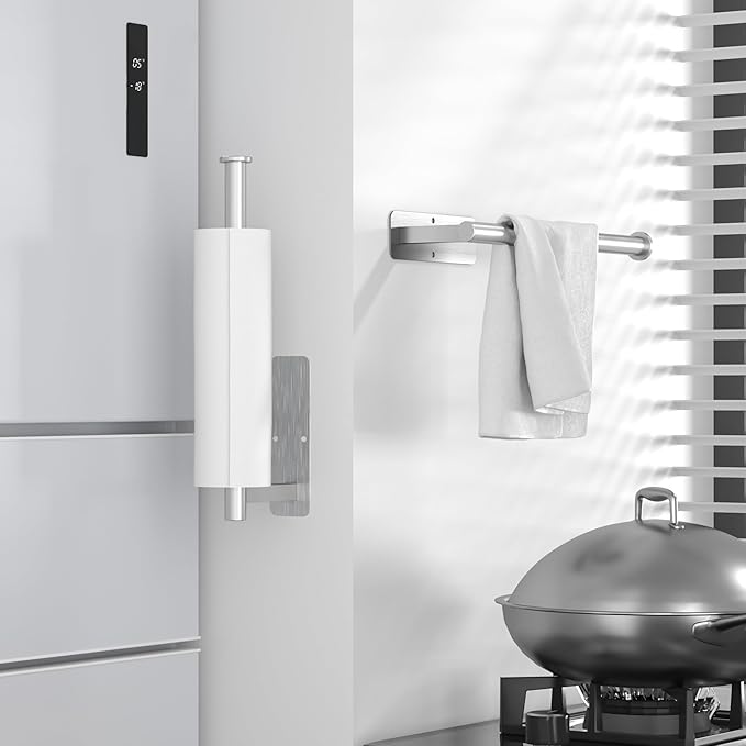 ASTOFLI Paper Towel Holder Under Cabinet No Drilling, Self Adhesive Paper Towel Holder Wall Mount for Kitchen Rack, Under Counter Napin Holder No Drill, RV, 304 Stainless Steel, Silver 2 Pack - Image 5