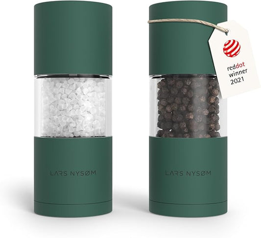 LARS NYSØM Salt and Pepper Grinder Set, Manual Salt and Pepper Mills with Adjustable Ceramic Grinder, Design Spice Shaker Set (Pine Green) by LN