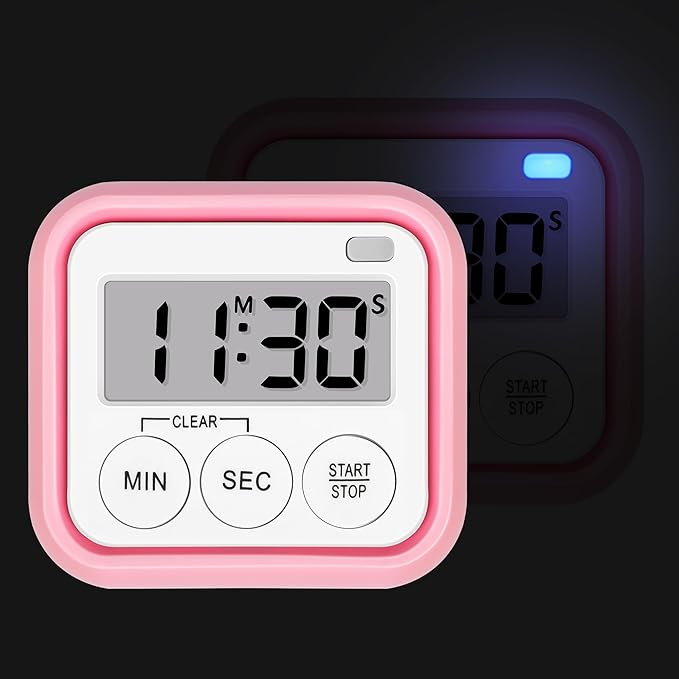 Timer, Kitchen Timers for Cooking Classroom Timer for Kids Teachers Magnetic Digital Timers 4 Pack, Pink - Image 3