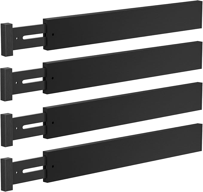 DUCOO 4 PCS Drawer Divider, 17"-22" Adjustable Bamboo Drawer Dividers Organizers, Expandable Separators for Kitchen, Clothes, Dressers, Home, Office, Black by Unknown